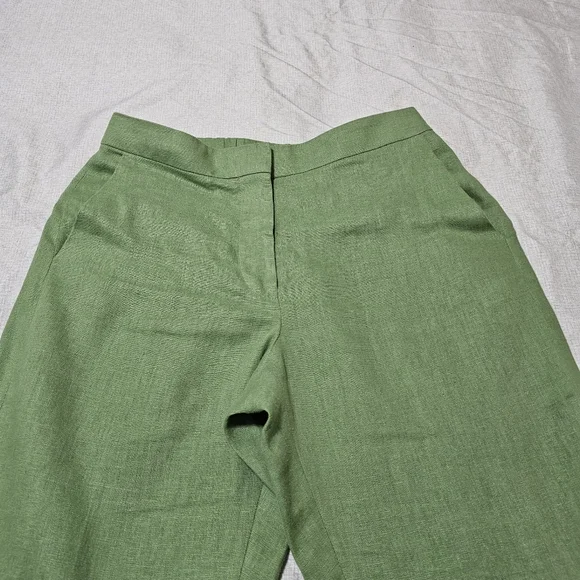 MNG Linen Tailored Pants Flat Front Green Straight Ciggarette Leg Womens Small - Picture 5 of 15